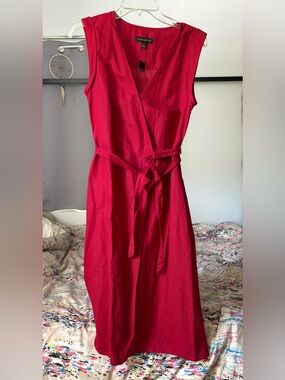 Banana Republic Linen Cotton Blend True Wrap Dress Crimson Red Size 0